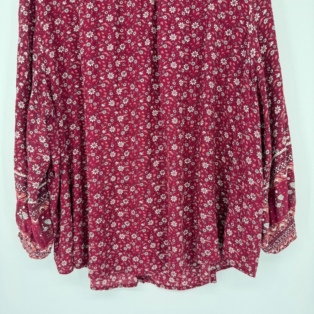 Mason & Belle Blouse 2X Red Floral Button Front Boho Cottagecore Peasant Top - Picture 7 of 14